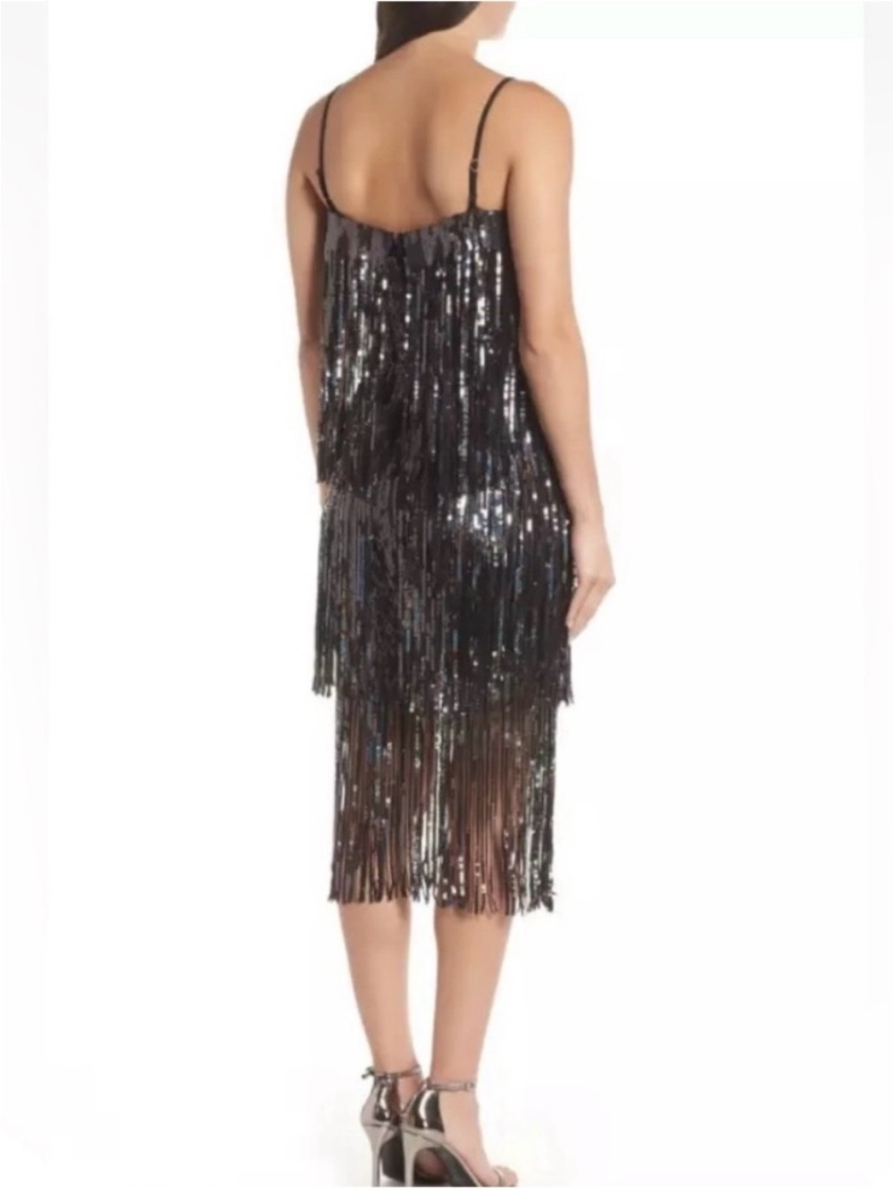 NWT Dress the Population Roxy Sequin Fringe Dress SZ XS Black Sparkle - Picture 4 of 14